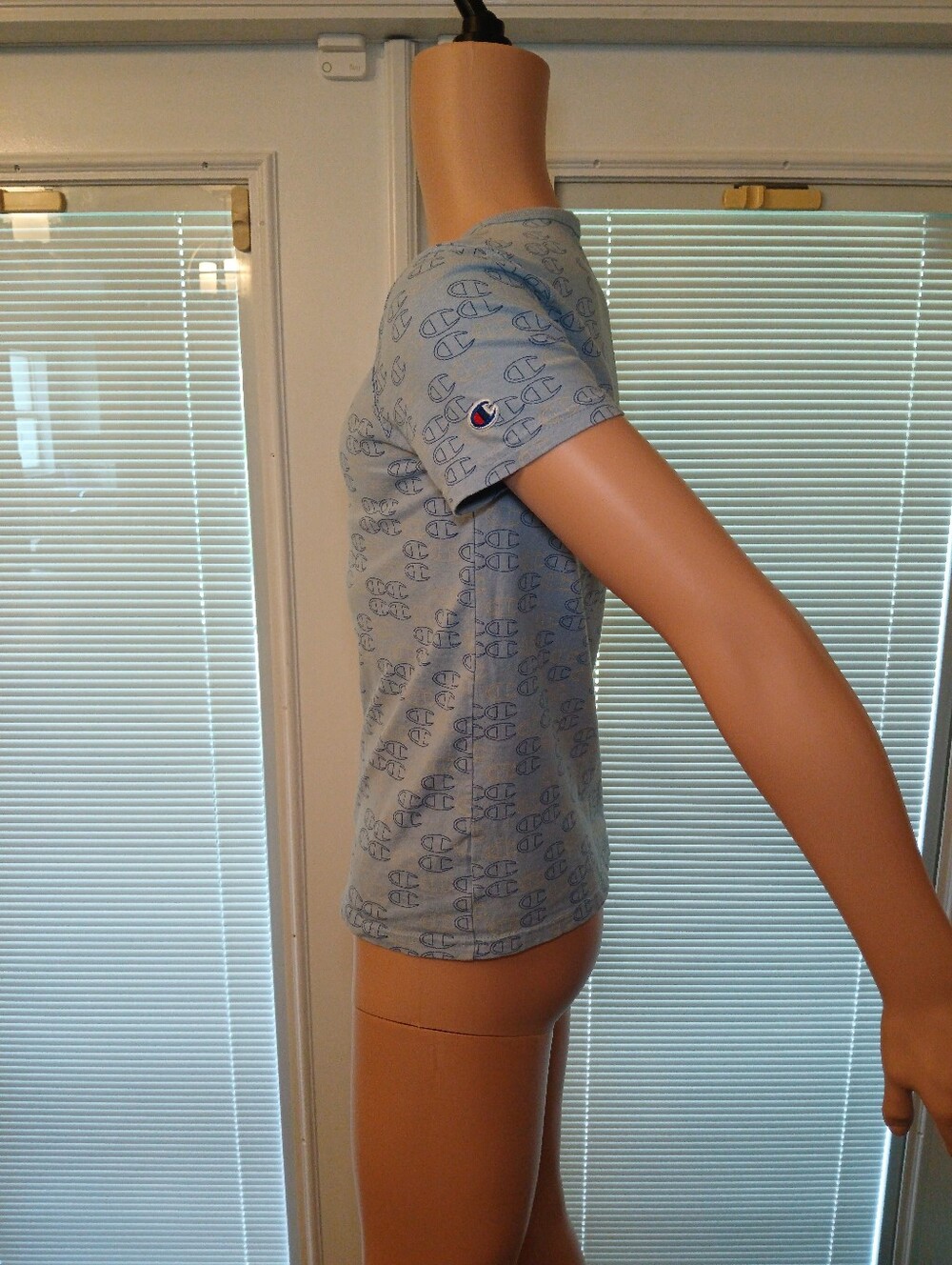 Champion Light Blue All-Over Logo Short Sleeve Tee - Picture 2 of 5